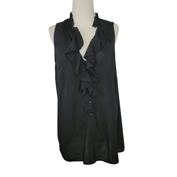 Women's Black Sleeveless Blouse with Ruffle Neck By Target Size Medium - Picture 1 of 11